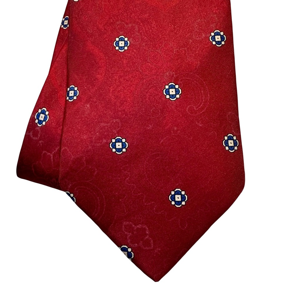 Fratelli Moda Necktie Mens OS Red Silk Geometric Floral Medallion Italian Silk